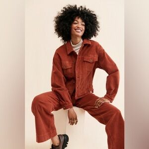 Favorite Daughter x Nuuly Mischa Corduroy Trucker Jacket Rust Brown Cropped